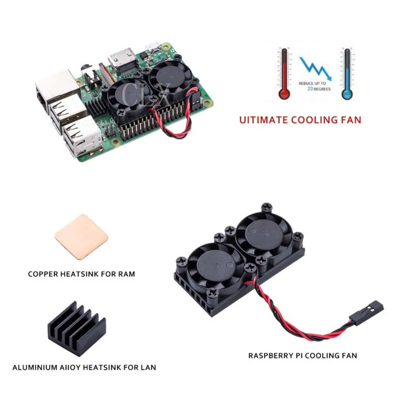 Raspberry Pi 3 Model B +(Plus) модуль системы охлаждения с двумя вентиляторами радиатором для