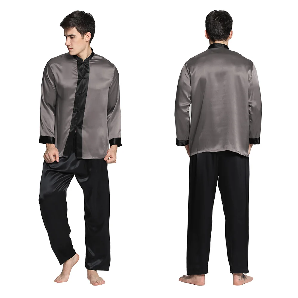 Dark Gray LilySilk пижама мужская шелковые костюм белье установленные домашняя одежда для мужчин 22 Momme классический шелк натуральный - Цвет: Dark Gray