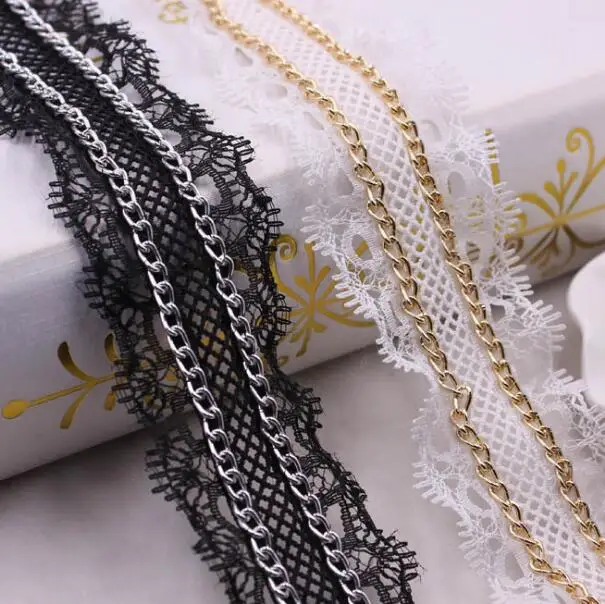 

10Yards Gold Beaded Chain Lace Trims Ribbon White Net Lace DIY Clothing Skirt Bags Scarf Accessories Dentelle Applique Sewing