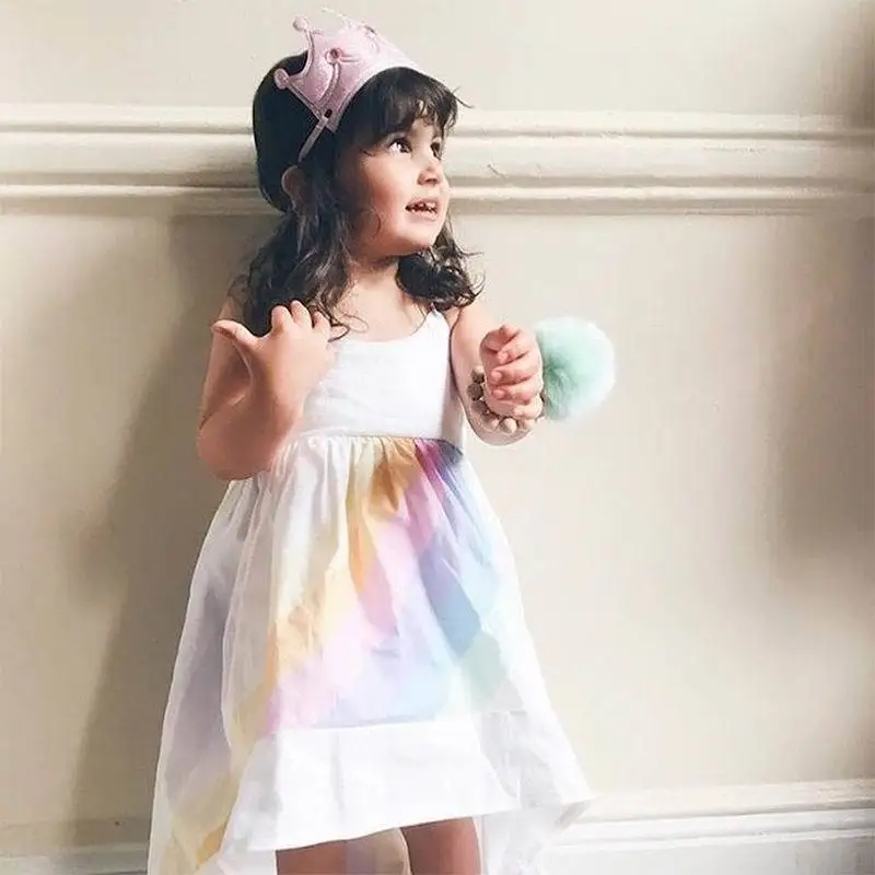 Радужное платье 2020 летнее Хлопковое для маленьких девочек свадебной вечеринки