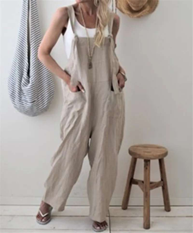 Женские Мешковатые комбинезоны без рукавов с карманами Модные свободные длинные