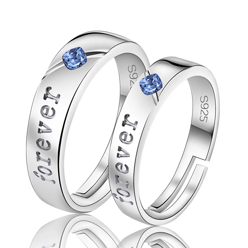 

Factory Price Blue Cubic Zirconia CZ Crystal 925 Sterling Silver Adjustable Rings for Women Men Couple Wedding Jewelry