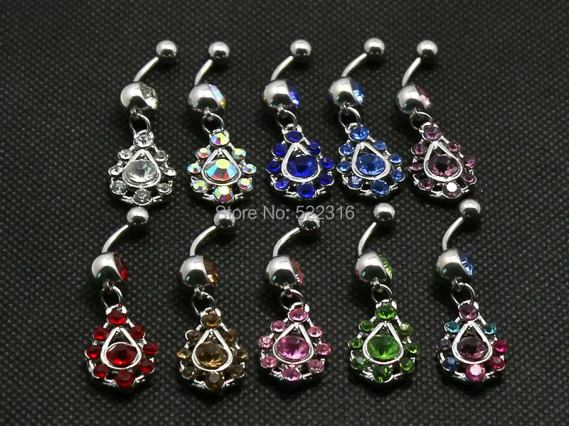 Кристаллическое кольцо для живота 10 шт. Микс Цветов хирургическая сталь 14 г