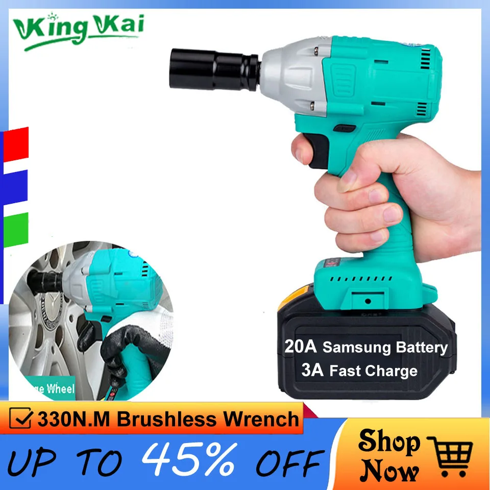 

330N/M 1/2 Brushless Torque Adjustable Cordless Rechargeable Lithium Battery Car Impact Electric Wrench