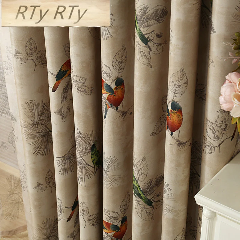 

Vintage Birds Print Country Curtains for Living Room Bedroom Decorative Kitchen Curtains Drapes Window Treatments Rustic Style