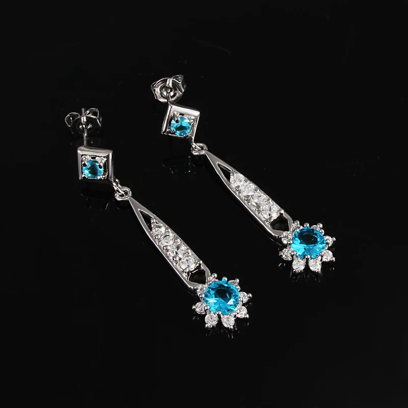 Elegant Long Earring For Wedding Party Top Quality AAA Blue Cubic Zirconia Chandelier Earrings Women | Dangle