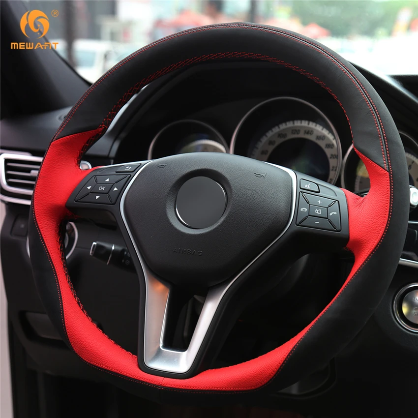 Красный кожаный черный замшевый чехол рулевого колеса автомобиля для Mercedes Benz