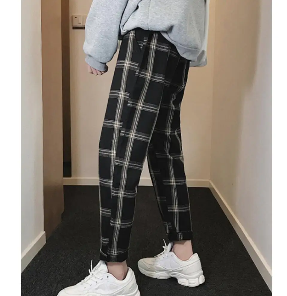 

M-5xl 2021 Lattice Pants Men Spring New Loose Casual Lacing Pants Hairstylist Fashion Nine Pants Male Plus Size Grid Feet Pants