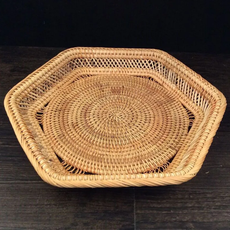 Плетеная корзина для фруктов Винтажный дизайн бытовая миска еды тарелка