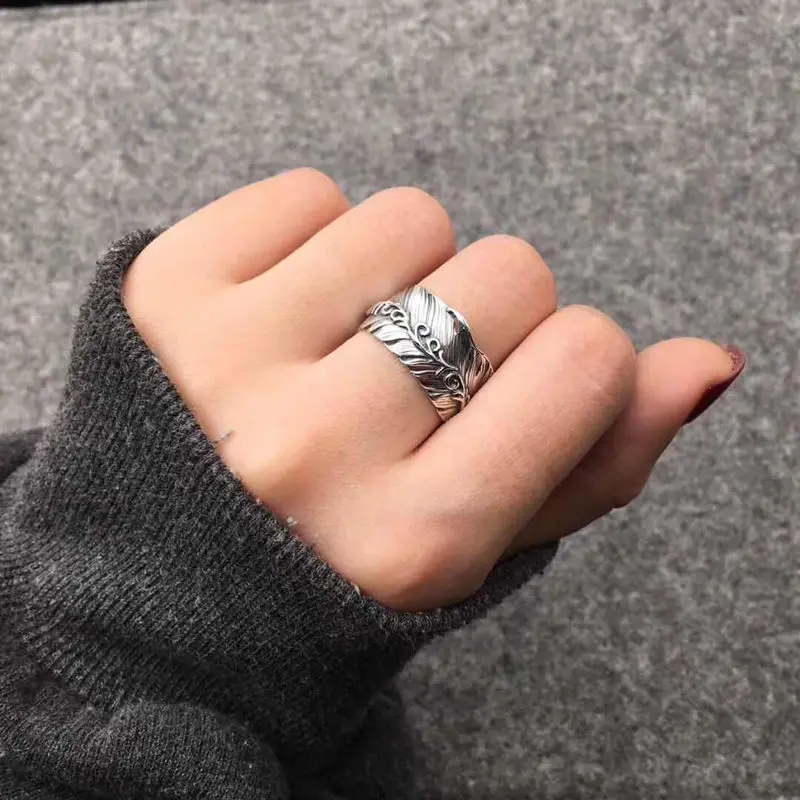 Одноцветное Тайское Серебро 925 лоза перо манжета кольцо для мужчин женщин 100%