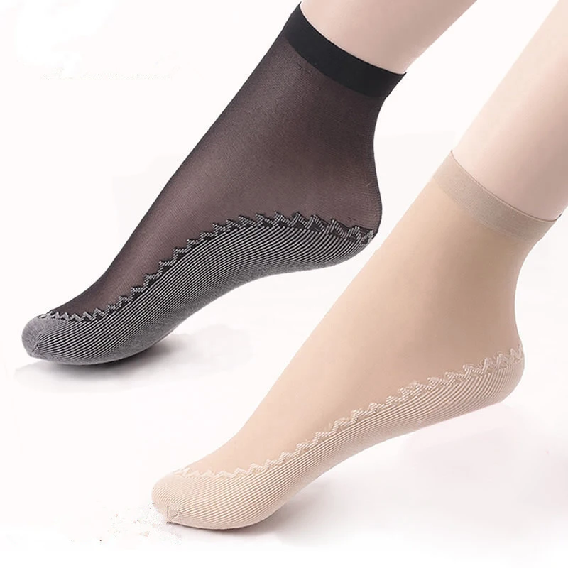

5Pair Women Socks Female Socks Summer Skin Color/Black Sock Thin Transparent Socks Elastic Short Wear-Resistant Bottom Sokken