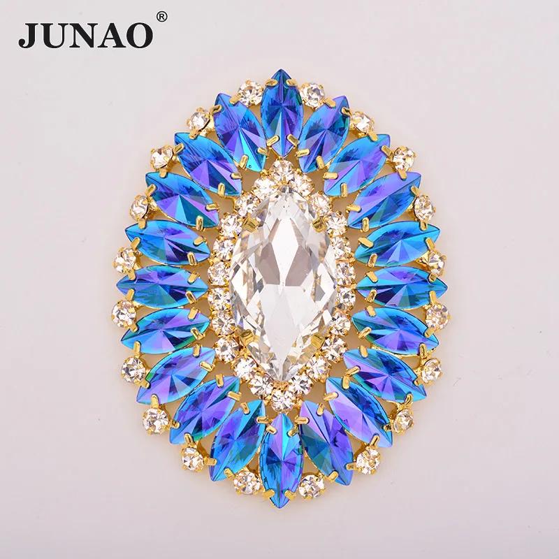 54x70mm Blue AB JUNAO 54x70 мм 7color Кристалл большого размера AB пришить стразы аппликация плоские стразы цветок Пришивные стеклянные стразы овальные камни - Цвет: 54x70mm Blue AB