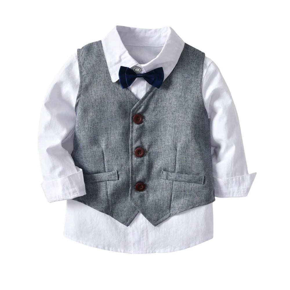 Комплекты одежды для мальчиков Kinderen Jongens Kleding однотонные рубашки + штаны жилет