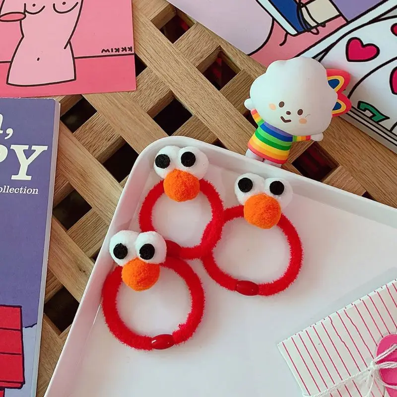 Kawaii японский аниме стиль эластичная резинка 3D Большой помпон глаза коралловый