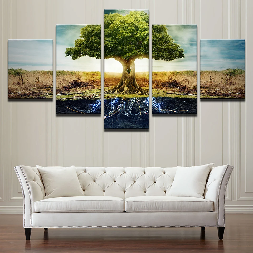 Холст HD печать плакатов Wall Art рамки 5 шт. абстрактный корень дерева картина жизни