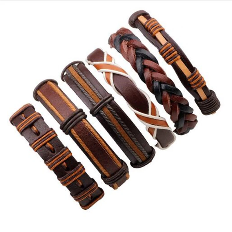 Мужские Плетеные браслеты ручной работы 3 6 шт./лот из натуральной кожи|braided leather