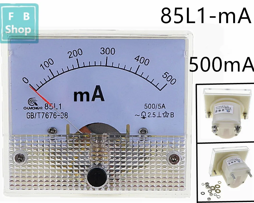

1PCS 85L1-mA 500mA AC White Plastic Shell Analog Panel AMP Meter Ammeter