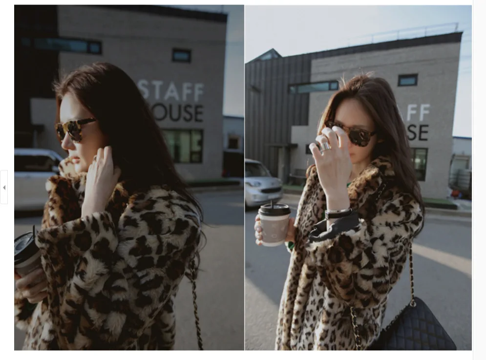 Леопардовое меховое пальто с длинным рукавом и двойным карманом длинное женские