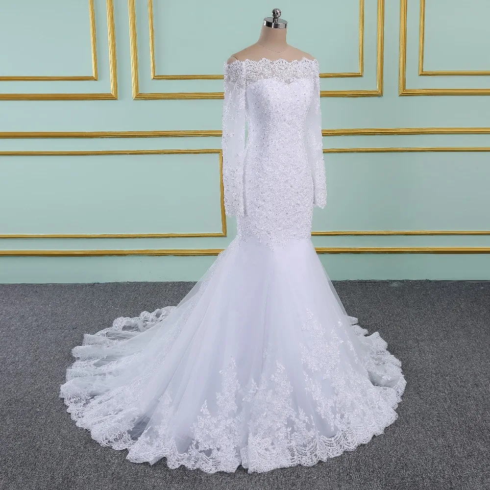 Vestido de noiva свадебные платья с длинными рукавами и русалочкой прозрачной тюлевой