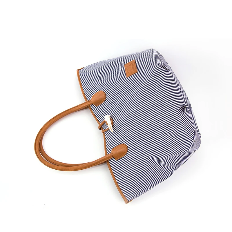 

striped canvas women bag pu handgrip patchwork hobos ladies handbag simplicity button women canvas bag