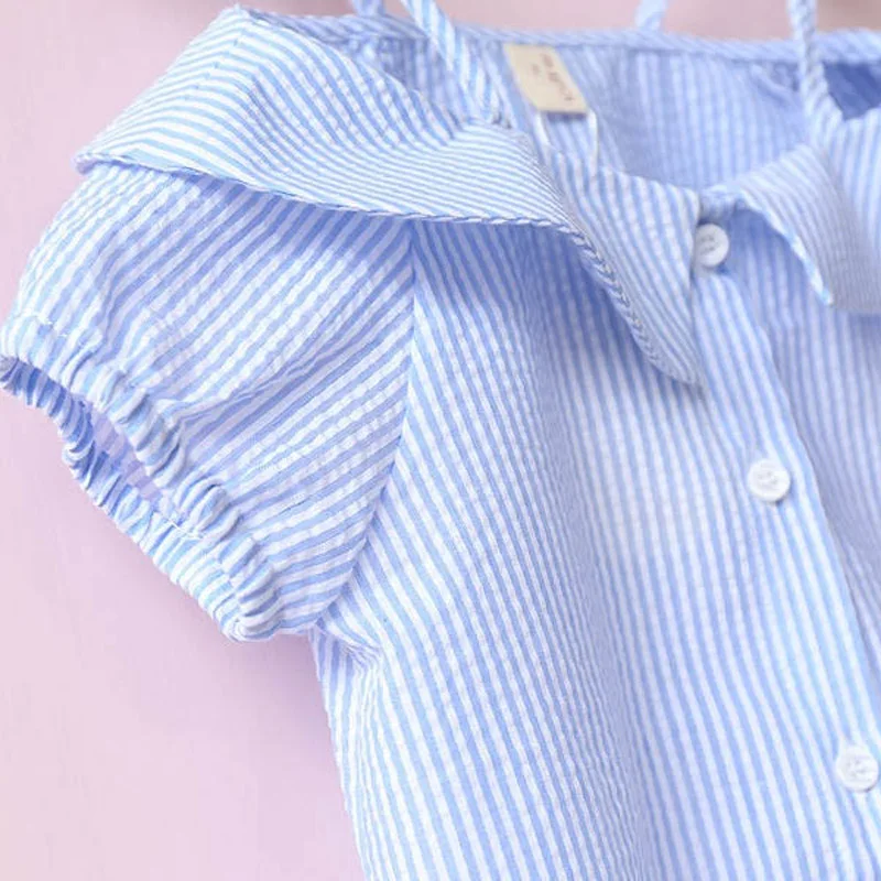 Hurave/Новинка 2019 года блузки в полоску с вырезом лодочкой и бантом для девочек