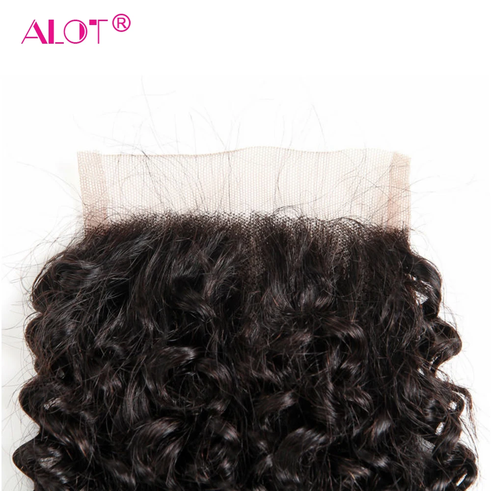 

Kinky Curly 3 Bundles With Closure Brazilian Human Hair Weave Non-Remy 4x4 Lace Closure With Bundles 4 Pcs Bleached Knots Alot