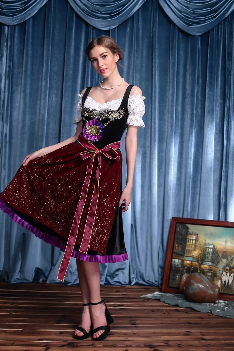Мода Октоберфест пиво девушка костюм платье горничной Wench Германия Баварская с коротким рукавом нарядное