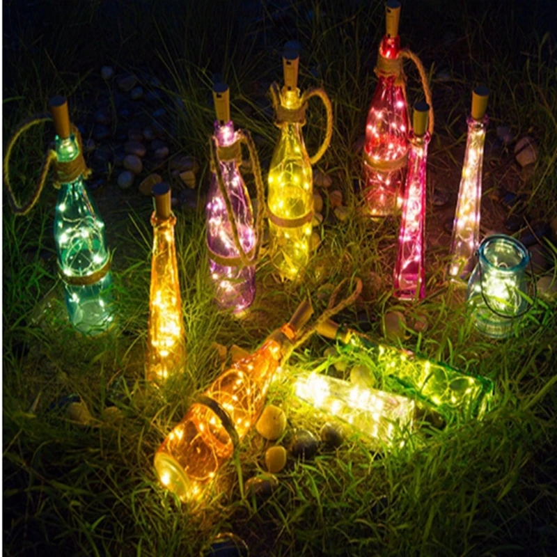 2 м 20 LED свет пробкового света стеклянный винный медный провод кнопка батареи