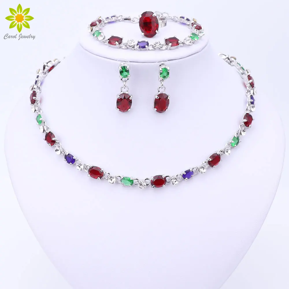 Горячая продажа Дубай красочные хрустальные стразы ожерелье серьги Наборы Мода