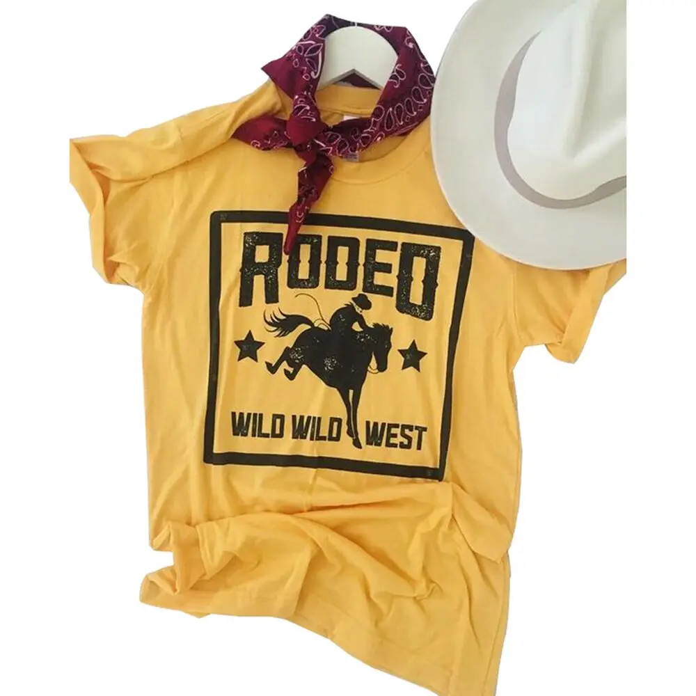 Женская футболка с принтом Rooed Wild West хлопковая Футболка изображением ковбоя