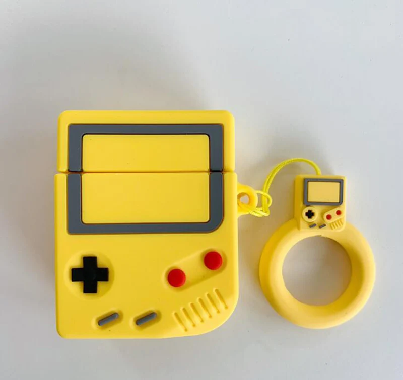 Чехол-накладка для Apple AirPods 2 силиконовый с кольцом-ремешком 3D Game Boy гарнитура Airpods |