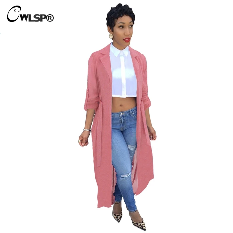 Женский Длинный Шифоновый Тренч CWLSP красный Повседневный Кардиган с вырезом