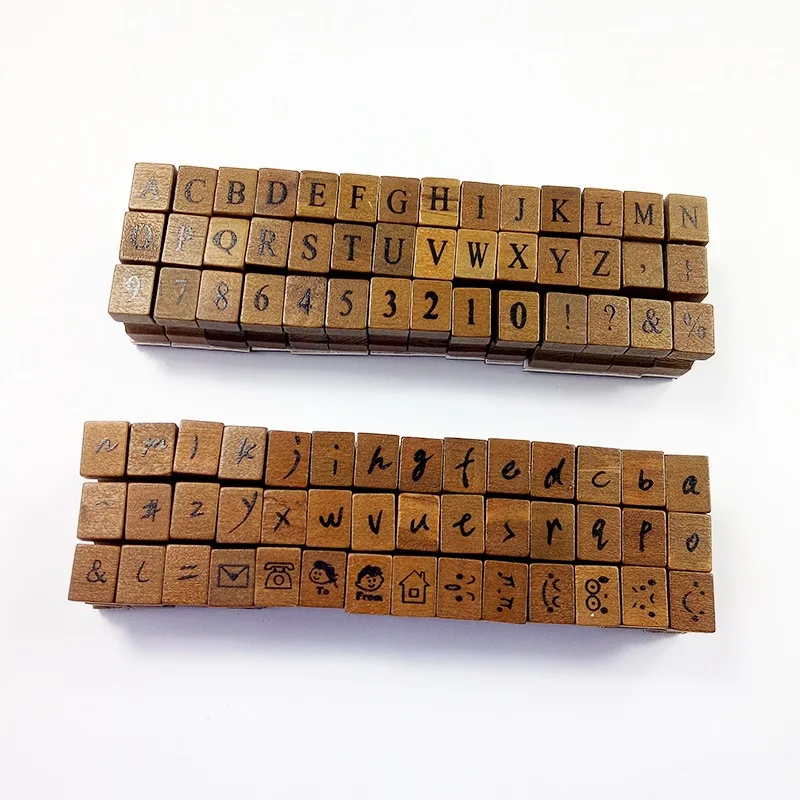 

4sets/lot 3 Design Romantic Handwriting Alphabet Letter Wooden Stamp Set Vintage Wooden Craft Box Rubber Stamp