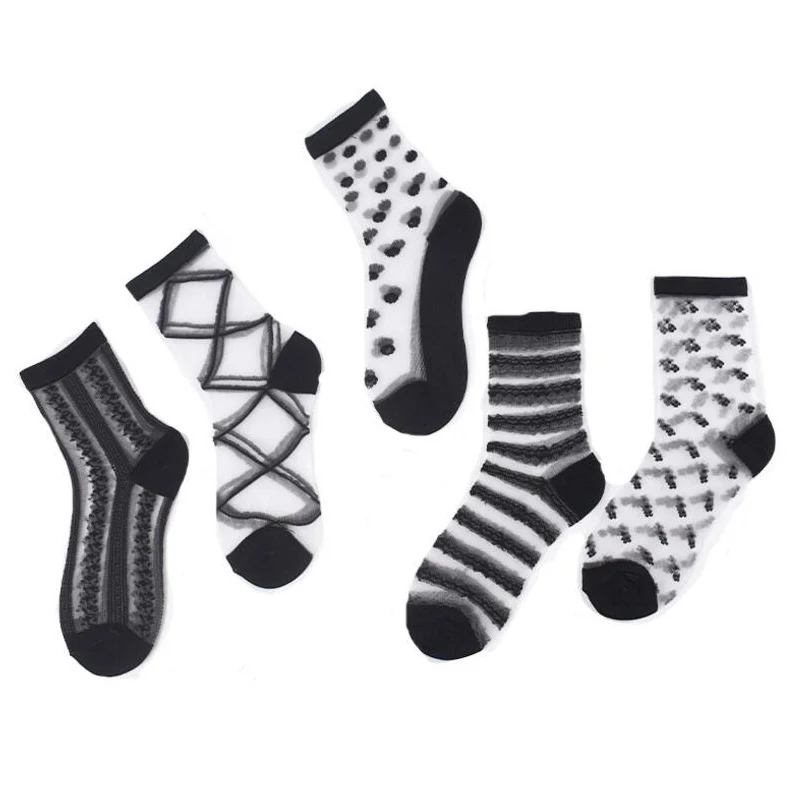 ZZIYEETTM 1 Pair Sexy Lace Mesh Fishnet Socks Women Ultrathin Transparent Crystal Silk Elastic Ankle Short | Женская одежда