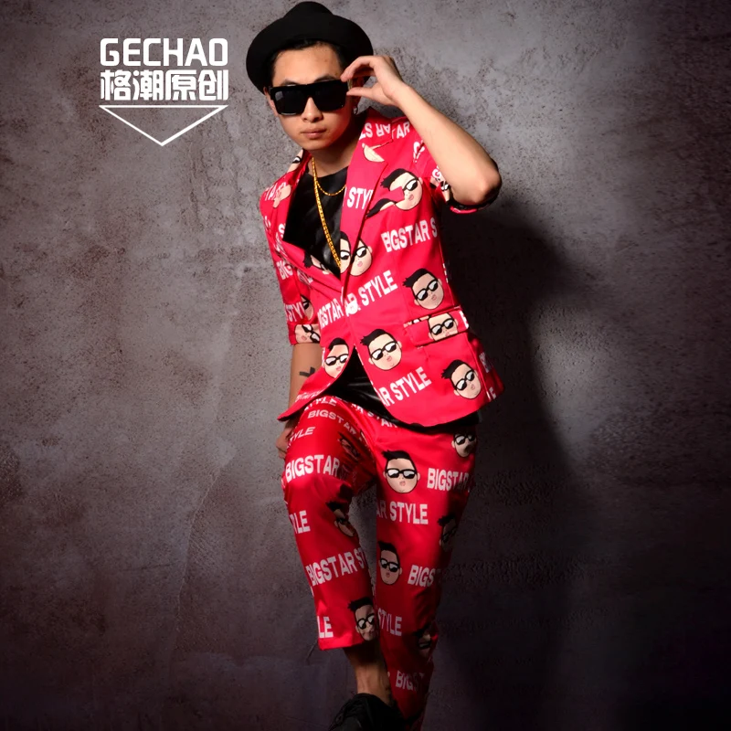 M-6XL! Современный костюм для ночного клуба в розово-красном цвете с буквенным