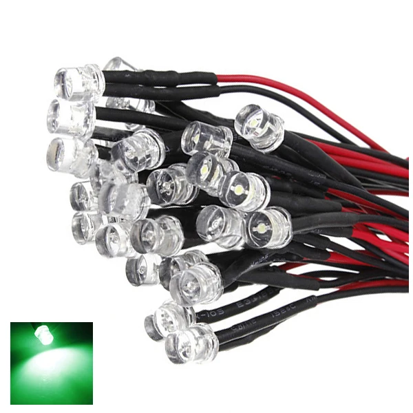 Brand New 20CM 12V Wired For Light Emitting Diode Wiring LED Lot Size: 5mm Flat Top Color:green QTY:20Pcs | Освещение