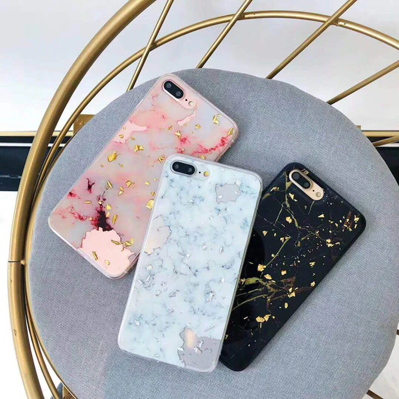 Мраморная Золотая фольга Чехол для iPhone 7 8 X XS MAX 10 XR 6 S Plus XSMAX модная мягкая задняя