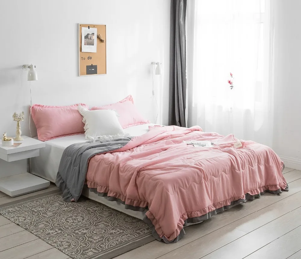 Однотонное летнее одеяло в стиле принцессы покрывало розовое мягкое на кровать