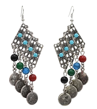 Earring Цыганский турецкий индийский Серебрянное колье, чокер, монеты, кисточки, висячие серьги, браслет, талия, цепочка для живота - Окраска металла: Earring