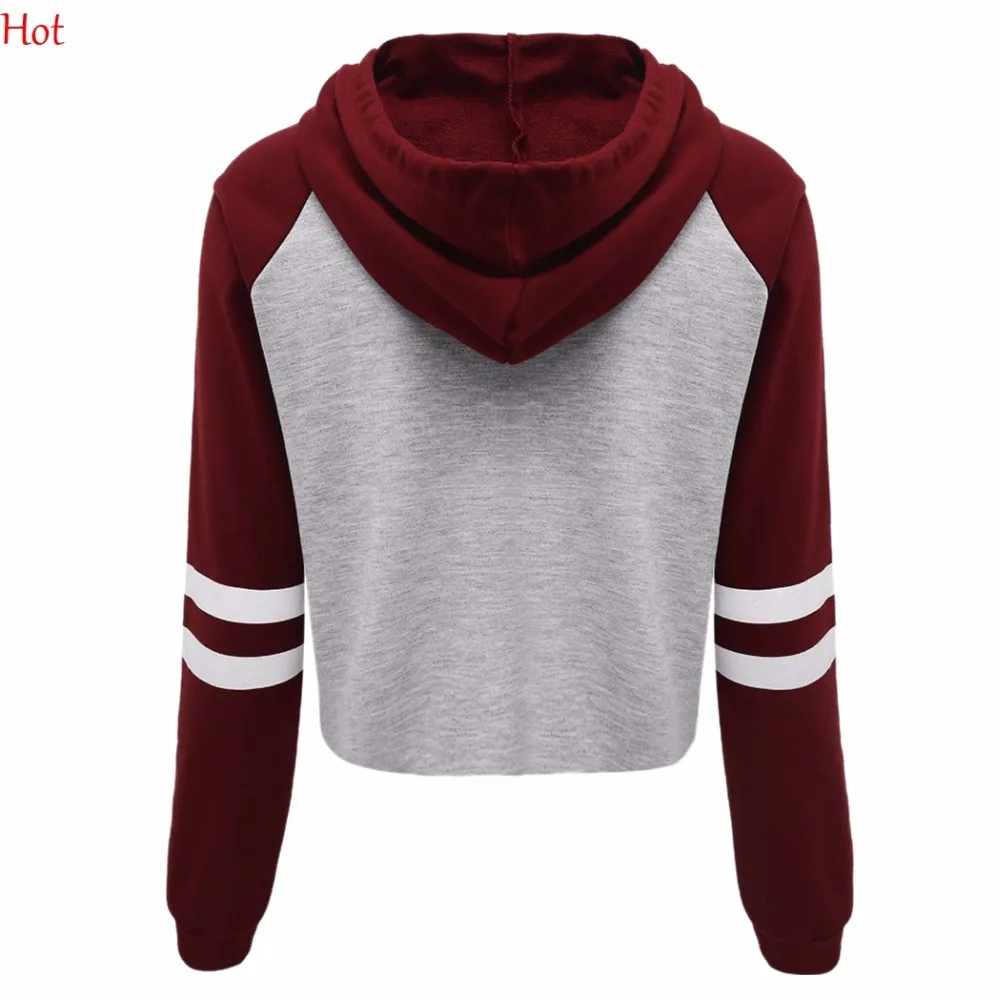 2017 Hot Women's Clothing Printing Letters Hoodies Hooded Sweatshirts Crop Tops Patchwork Hoody Women SVH031739 | Женская одежда