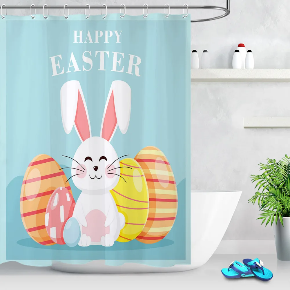 LB Happy Easter занавески для душа лайнер ванной набор штор милый кролик красочные яйца