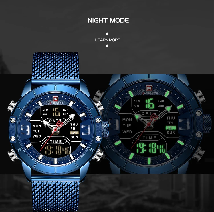 Naviforce Новые Топ брендовые Роскошные 9153 спортивные цифровые военные мужские часы со стальным ремешком наручные часы Relogio Masculino montre homme