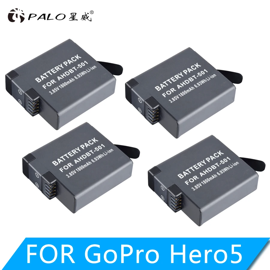 

4pcs PALO 1680mAh Battery GoPro Hero5 Hero6 Hero7 black Bateria Akku for GoPro Hero 5 6 7 Hero5 AHDBT 501 Battery