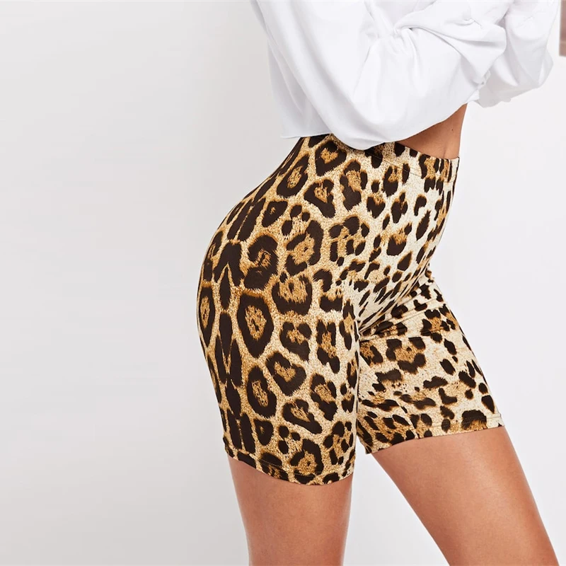 SHEIN Леопардовые Леггинсы Шорты Женские Многоцветные Летние Спортивные Короткие Леггинсы