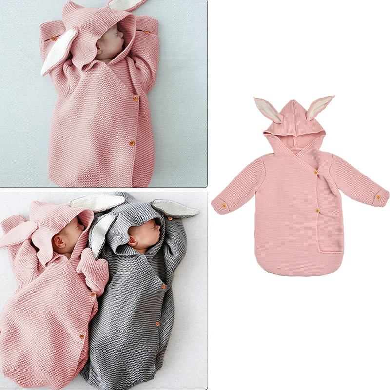 Thick Newborn Sleeping Bag Infant Outdoor Trolley Sleep Bag Feet Baby Swaddle Wrap Knit Envelope Bag Newborn Photography Props