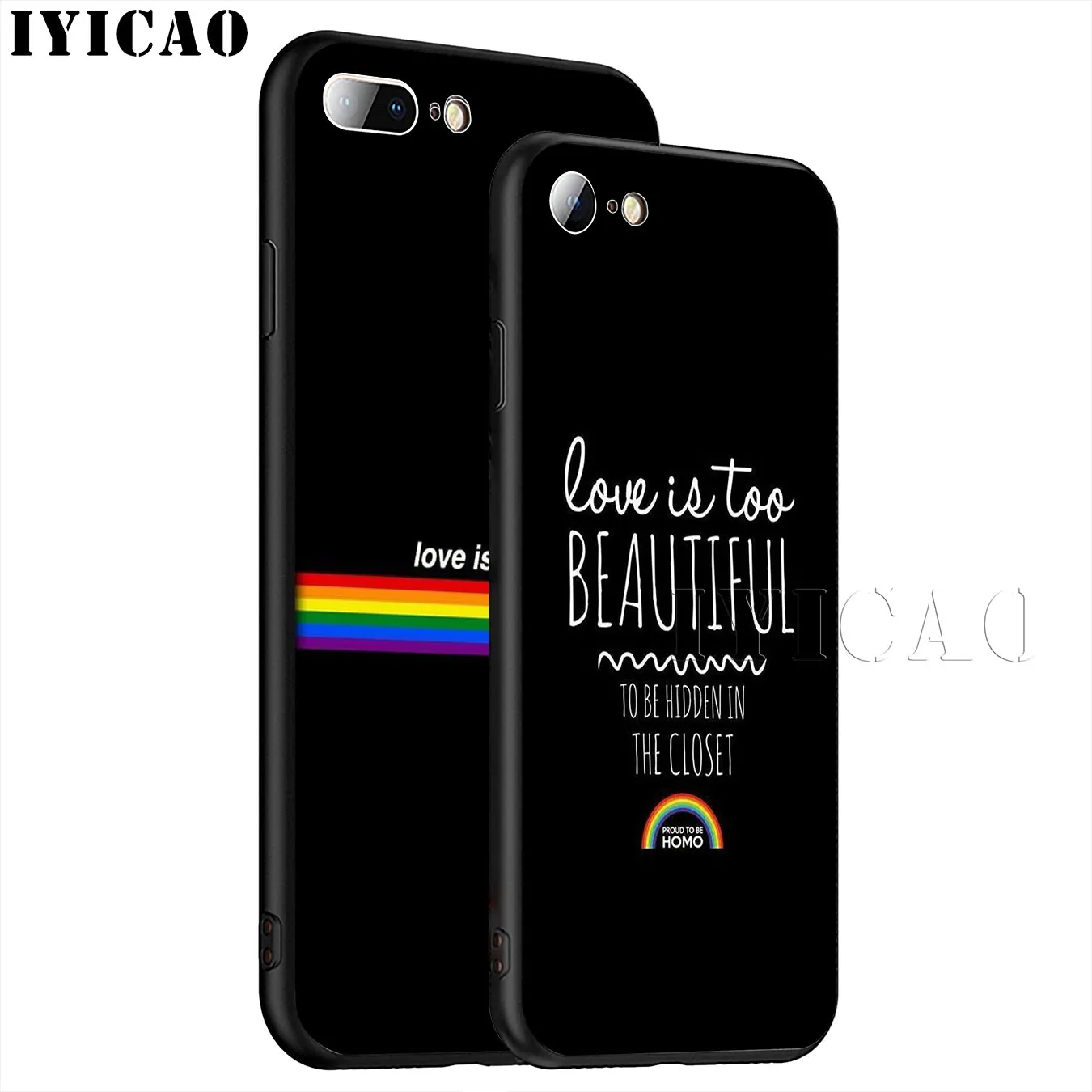 IYICAO Love Is LGBT Rainbow Heart Soft Silicone Phone Case for iPhone XR X XS 11 Pro Max 6 6S 7 8 Plus 5 5S SE Black Cover |