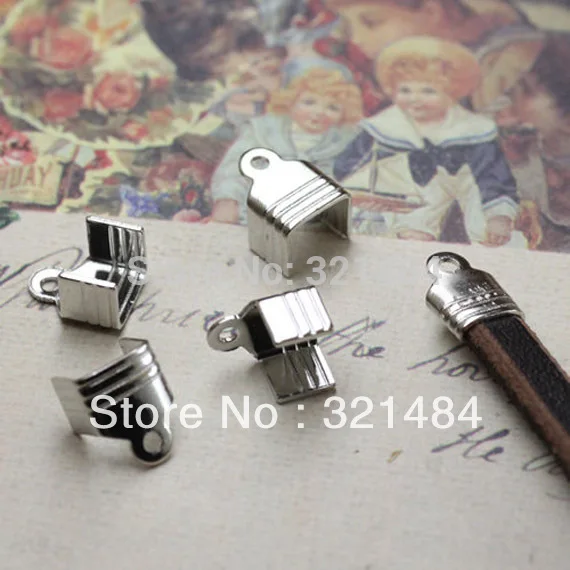 DIY 1000X Dull silver plated used for 5x2mm Flat leather cord necklace connector crimp ends caps buckle Clips Clasps