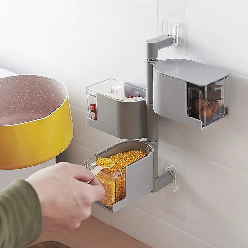 Creative Kitchen Storage Box Without Nail Wall Hanging Rotatable Seasoning Vertical Multi-layer Drawer Type Tank | Дом и сад