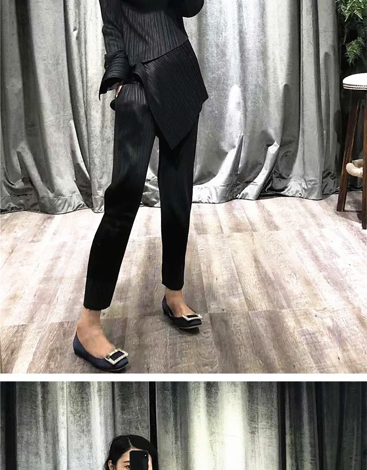 Changpleat Весенние новые женские комплекты Miyak плиссированные Модные Дизайнерские однотонные тонкие эластичные футболки и штаны костюмы из двух частей S9