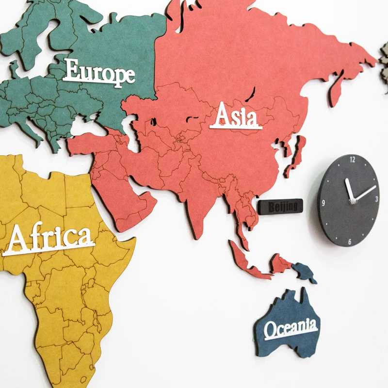 Карта мира цветные настенные часы для дома школы конференц-зала наклейки